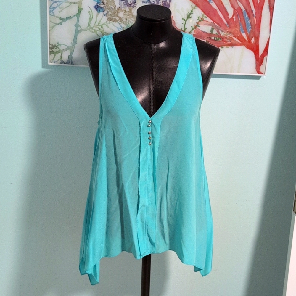 Baby Blue silk Trina Turk sleeveless blouse